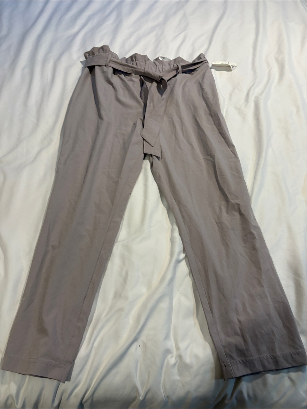 Women's Ankle/Cropped Paperbag Waist Chinos in Taupe with Tie